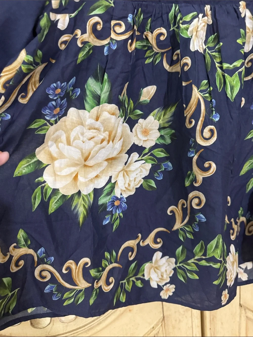 Farm Rio FLOWER TAPESTRY BLUE FLOWERED YOKE BLOUSE Size XSmall